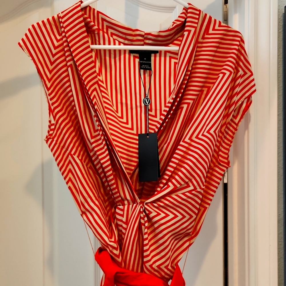 Vertigo red and cream striped dress